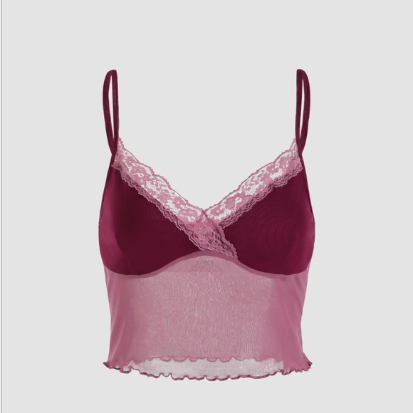 Cider Sweaters - 3/$15 CIDER Pink Lace Trimmed Mesh Top